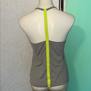 Athleta Gray Tank Top with Neon Yellow Stripe